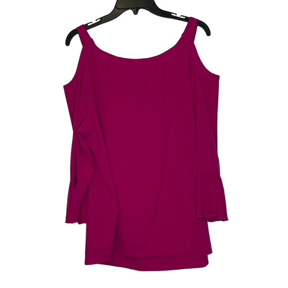 Nygard Pink Cold Shoulder Stretch Tie Top Lined 3/4 Flared Sleeve Women Large - Picture 7 of 7